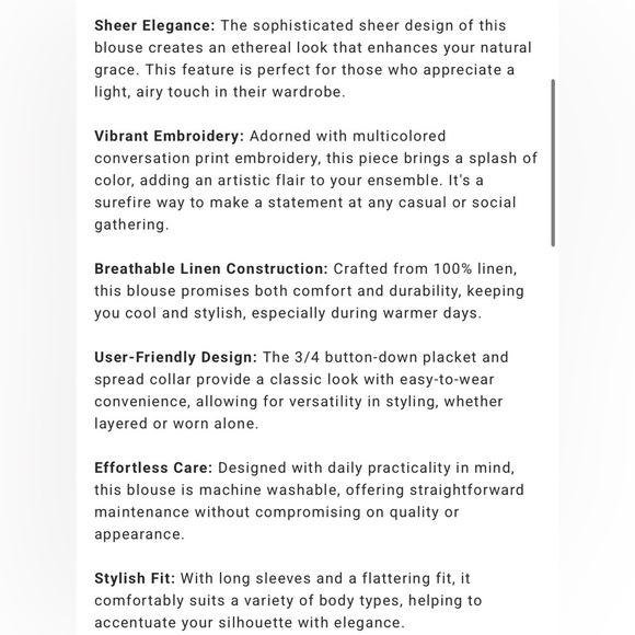 Johnny Was 100% linen embroidered blouse NEW - Picture 11 of 15